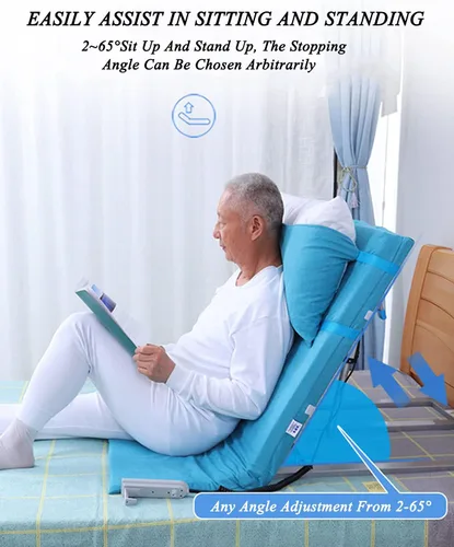 Vista 5 de Soporte de cama eléctrico inclinado, ayuda de respaldo ajustable, posición sentada o reclinada, ajuste de ángulo de 2-65°, transpirable y cómodo