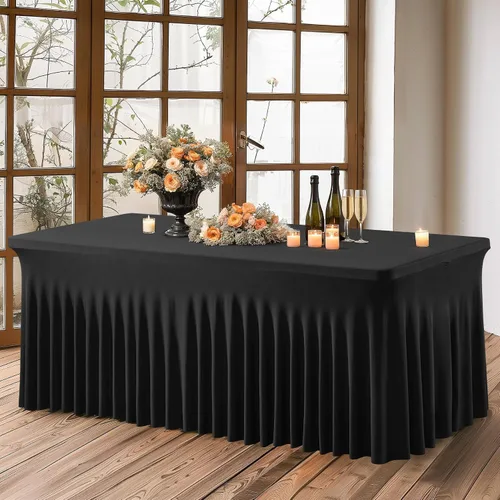 Vista 2 de PARTISKY - Mantel de elastano negro para mesas rectangulares de 4 pies, cubierta de mesa elástica para mesas plegables, bodas, fiestas, banquetes