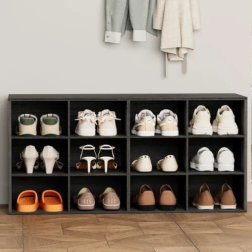 Vista 12 de Aenuert Zapatero de 9 cubos, organizador de zapatos de madera de 3 niveles, banco organizador de zapatos multifuncional para entrada, vestíbulo