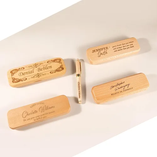 Vista 6 de Bivei Regalo de bolígrafo grabado para mujeres y hombres, juego de bolígrafos y lápices personalizados en madera de arce, juego de 2 bolígrafos