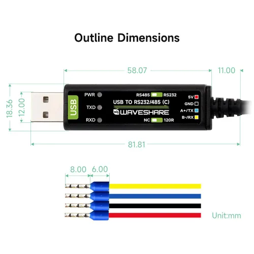 Vista 7 de Wavesahre - Cable USB a serie RS232/485, chip FT232RNL original, compatible con Mac, Linux, Android, Win11/10/8.1/8/7, indicadores de alimentación