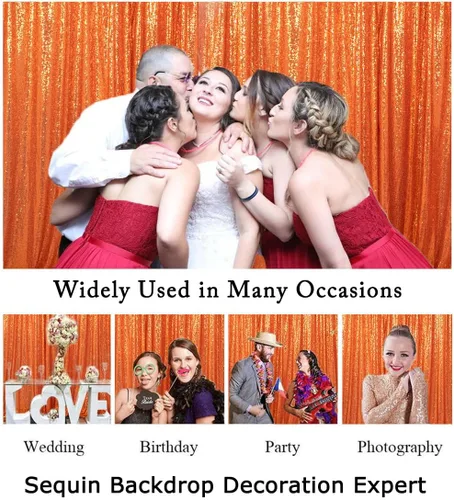 Vista 8 de ShinyBeauty Telón de fondo para cabina de fotos, la mejor opción, telón de fondo de lentejuelas de 4 x 6 pies, para bodas y eventos, tela de Naranja