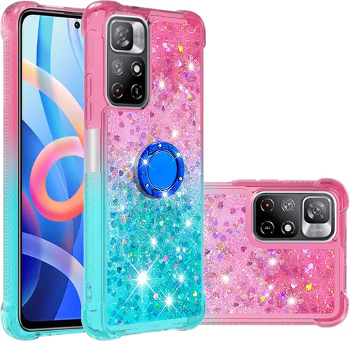Vista 8 de CCSmall Funda transparente con purpurina para Xiaomi Redmi Note 11 4G con soporte de diamante, gradiente líquido que fluye arena movediza Bling