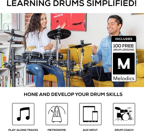 Vista 18 de Kit Alesis Turbo Mesh – Set de batería eléctrica con más de 100 sonidos, almohadillas de tambor de malla silenciosas, baquetas, cables de conexión