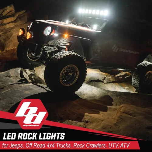 Vista 2 de Kit de luz LED para roca Baja Designs - 4 piezas. LED con arnés de cableado (blanco)