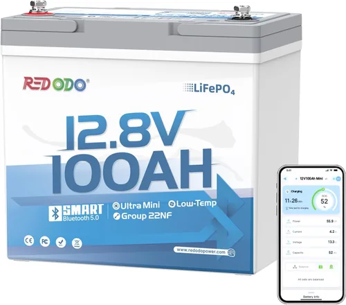Vista 12 de Redodo Batería de litio Bluetooth inteligente de 12 V 50 Ah LiFePO4 para motor de arrastre, protección contra bajas temperaturas, vida útil de 10