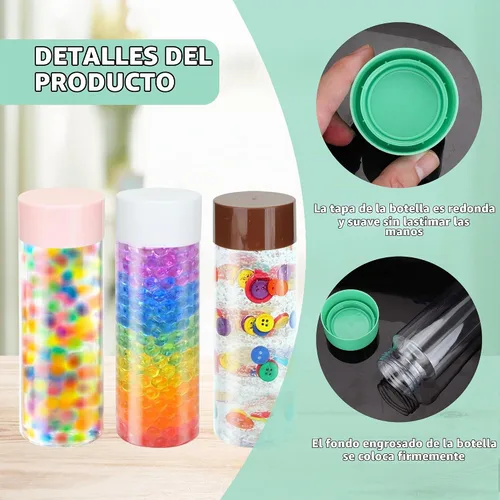 Vista 3 de 16 botellas sensoriales con tapas, botellas de agua de plástico transparente a prueba de fugas de 13.5 onzas, reutilizables, vacías