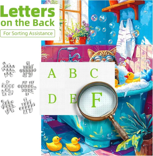 Vista 3 de Rompecabezas de 500 piezas para adultos, divertido rompecabezas de dibujos animados coloridos con letras en la parte posterior, bañera de pato