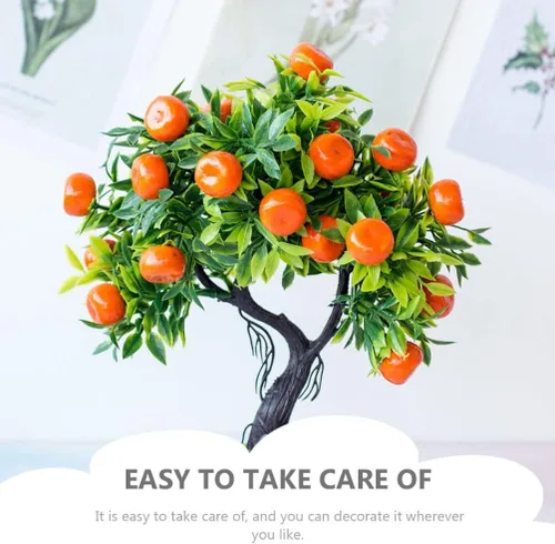 Vista 9 de Cabilock - Bonsái de árbol de kumquat simulado de 10.23 x 8.66 x 3.93 pulgadas, planta falsa en maceta para interiores, hogar, oficina, boda