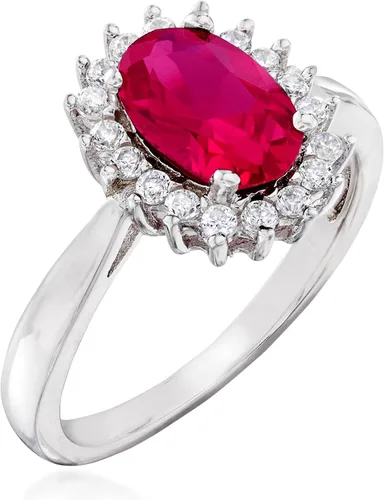 Vista 3 de Ross-Simons 2.20 Carat Simulated Ruby and .20 ct. t.w. CZ Halo Ring in Sterling Silver