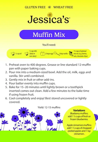 Vista 3 de Jessica's Natural Foods - Mezcla de muffins sin gluten hecha con Teff de grano antiguo y harina de avena saludable, sin OMG y sin gluten. 3 por