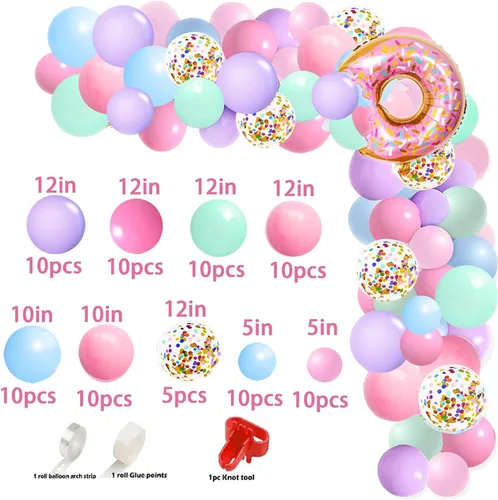 Vista 4 de Decoraciones de primer cumpleaños para niña, decoración de primer cumpleaños con telón de fondo, cajas de globos, mantel, decoración de pastel