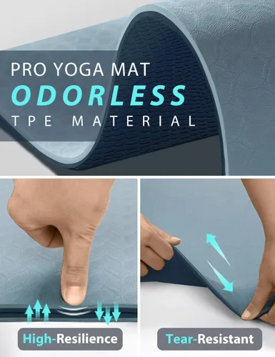 Vista 5 de Esterilla de yoga de doble cara antideslizante, 1,83 m x 81 cm x 7 mm - Esterilla de yoga extra ancha y gruesa para mujeres, hombres y niños