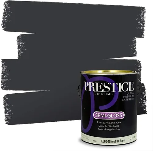 Vista 195 de PRESTIGE Pinturas Pintura Exterior e Imprimación en Uno, 1 Galón, Mate, Combinación Comparable de Sherwin Williams* Black Magic* SW6991-PCM