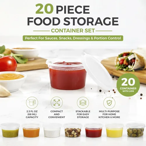Vista 2 de Greenco Mini contenedores para almacenamiento de alimentos, condimentos. Contenedores de salsa, alimento para bebé y para cajas de almuerzo