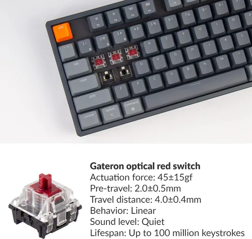 Vista 2 de Keychron Teclado mecánico inalámbrico Bluetooth K8 Tenkeyless Layout RGB intercambiable en caliente con interruptor rojo óptico Gateron, multitarea