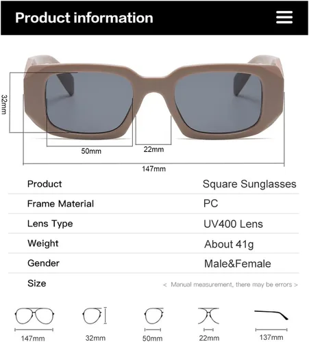Vista 3 de Verfimaci Gafas de sol rectangulares de moda para mujer y hombre, gafas de sol cuadradas