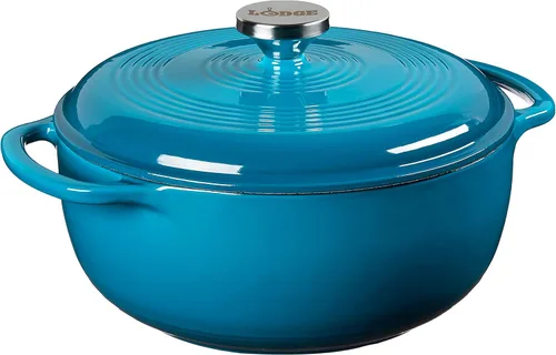 Vista 17 de Lodge Horno holandés de hierro fundido esmaltado de 4.5 cuartos de galón con tapa, asas dobles, apto para horno hasta 500° F o en la estufa, uso