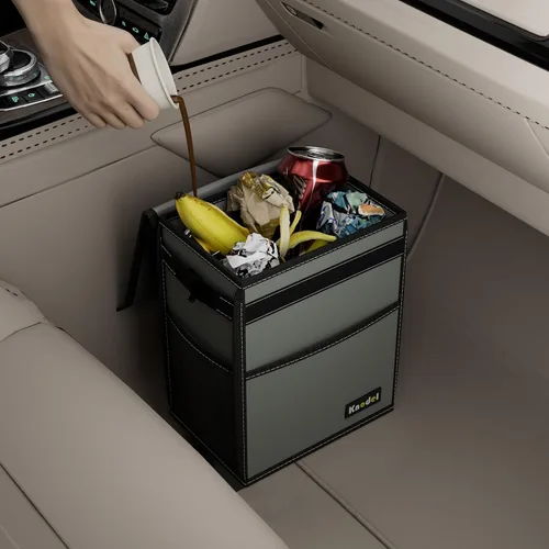 Vista 6 de K KNODEL Basurero para automóvil con tapa, basura para automóvil Gris