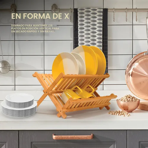 Vista 6 de Escurridor de madera bamboo compacto y plegable para vajilla Diseñado por: Bambüsi.