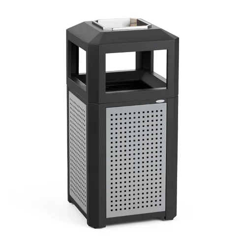 Vista 9 de Safco Products Evos - Bote de basura para exteriores e interiores con panel de acero galvanizado perforado, 38 galones, negro