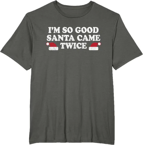 Vista 6 de Camiseta de Navidad con texto en inglés "I'm so good Santa came tware" Negro