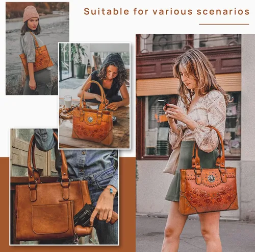Vista 2 de Bolso de mano para mujer, bolso grande con asa superior, bolso de hombro con bolsas cruzadas pequeñas, carteras vintage occidentales en relieve