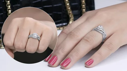 Vista 2 de Dazzlingrock Collection 5mm Centre Round Cubic Zirconia Halo Crisscross Shank Engagement Ring Set for Women (Color White, Clarity Clean) in 10K Gold