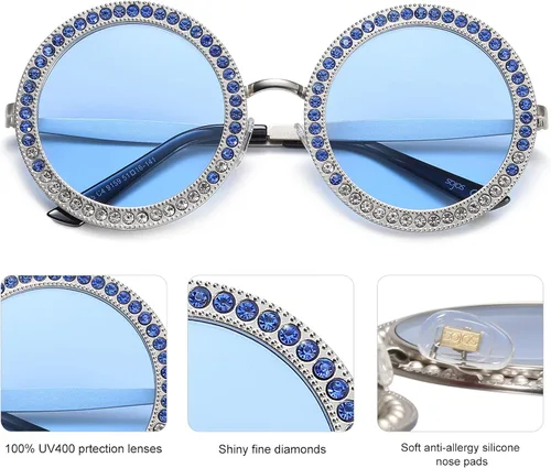 Vista 3 de SOJOS Shining Oversized Round Rhinestone Sunglasses Festival Gem Sunnies SJ1095