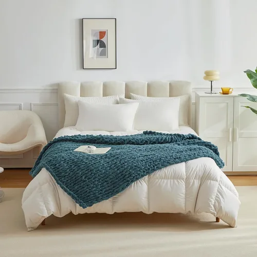 Vista 8 de Longhui bedding Manta de punto grueso hecha a mano, lujosa manta de punto trenzado de felpilla para sofá, sofá y cama, manta decorativa ultra suave