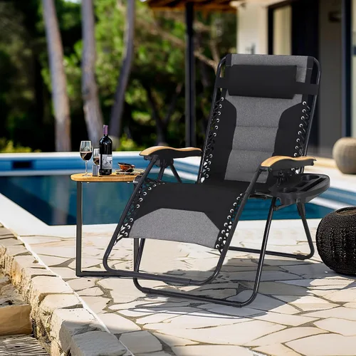 Vista 2 de MFSTUDIO Sillas Zero Gravity, silla reclinable de gran tamaño para patio, silla plegable acolchada con bandeja portavasos, soporta 400 libras