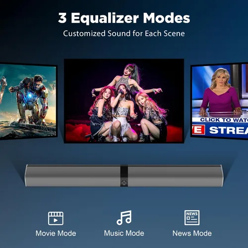 Vista 5 de Barra de sonido, barra de sonido de 80 W con conexión Bluetooth/ARC/Opt/AUX, con aumento de volumen, 3 modos de ecualizador, barra de sonido