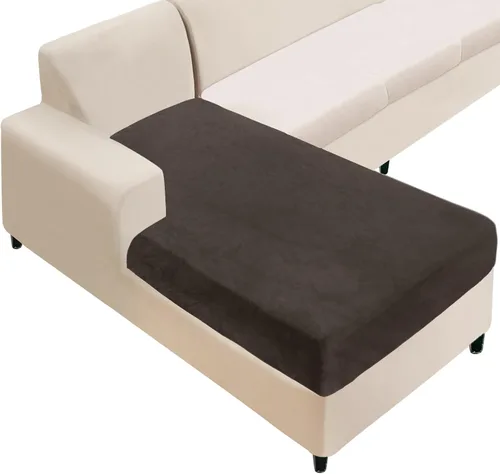 Vista 54 de NAISI Fundas de cojín de sofá de terciopelo elásticas de 1 pieza, fundas de asiento de sofá o respaldo, fundas suaves individuales para sofá Beige