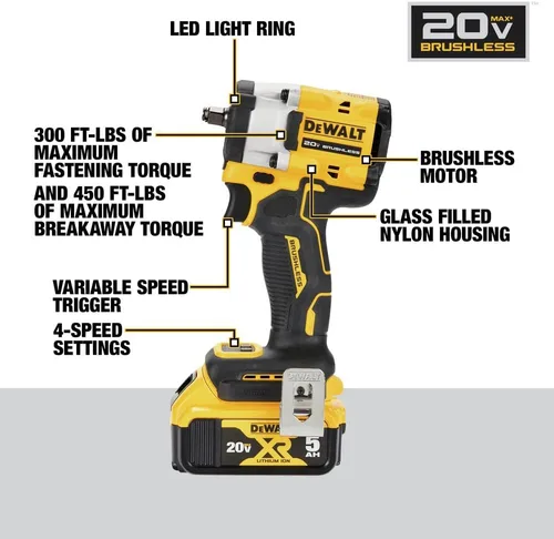 Vista 6 de DEWALT DCF923P2 ATOMIC 20V MAX* 3/8 pulgadas Llave de impacto inalámbrica con kit de yunque de anillo de cerdo