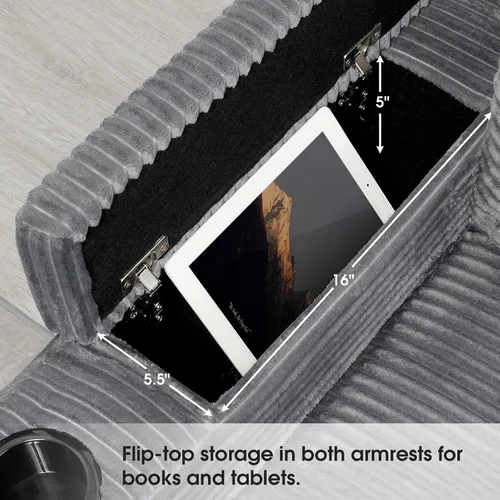 Vista 27 de Sofá modular de 103 pulgadas con 2 consolas acrílicas, juego de sofá en forma de U de gran tamaño con cargador USB, cajones de almacenamiento, Beige