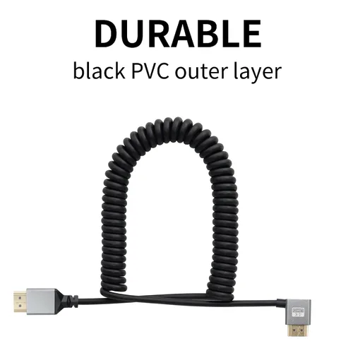 Vista 3 de 90 grados de ángulo izquierdo UHD 4K HDTV macho a HDTV macho 18Gbps HDTVs2.0 cable extensor en espiral soporta 4K @60Hz, 1080p, ARC, 3D, para DVR