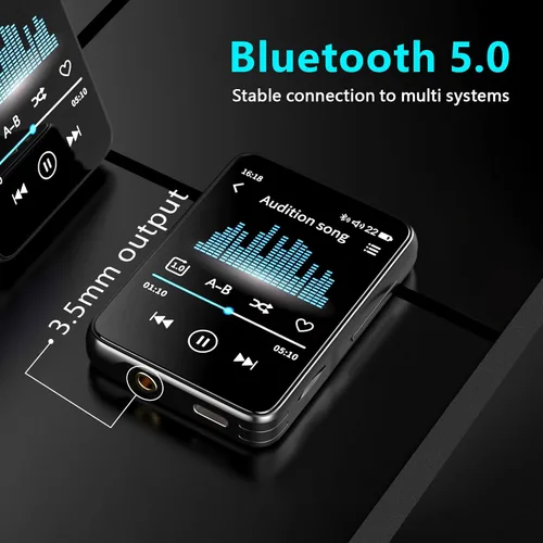 Vista 5 de Reproductor de MP3 con Bluetooth 5.0, reproductor de música digital Mp3 portátil de alta fidelidad, reproductor de música digital, 25 horas
