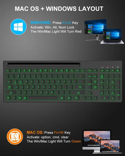 Vista 7 de Combo de teclado y mouse inalámbricos, 7 efectos retroiluminados, letras iluminadas, recargable, soporte para teléfono, mouse de 6 botones, ángulo