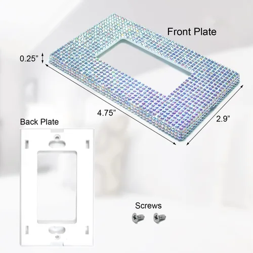 Vista 2 de NEU Decoración sin tornillos, con diamantes de imitación brillantes, cubierta de salida de 1 banda para interruptor de luz, sensor, GFCI