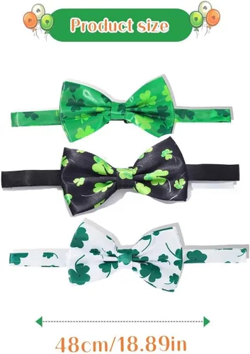 Vista 4 de JEWEKY Pajarita del día de San Patricio, lazos de trébol, ajustable, accesorio de ropa para fiestas rave para mujeres y hombres