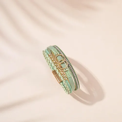 Vista 5 de FANCY SHINY Pulseras bohemias de cuero, pulseras de cuentas doradas para mujer, pulseras apilables del infinito, joyas con cierre, Sin gemas.