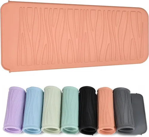 Vista 11 de Alfombrilla de silicona resistente al calor con bolsa para herramientas de peinado del cabello, 1 unidad, gris, silicona, plana, cabello seco, 11 x