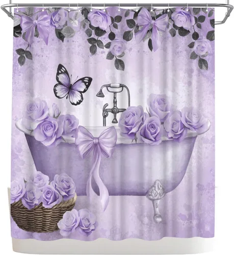 Vista 7 de WELMECO - Cortina de ducha naranja con lazo para bañera y niñas, decoración