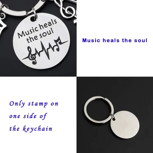Vista 3 de CENWA Regalo para amantes de la música, joyería temática de músico, música cura el alma, llavero de regalo para profesores de música