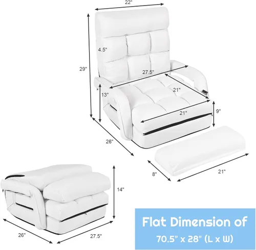 Vista 3 de COSTWAY Silla de suelo ajustable, sillón plegable con 5 posiciones, cojín de asiento desmontable, sofá cama para sala de estar, dormitorio, oficina
