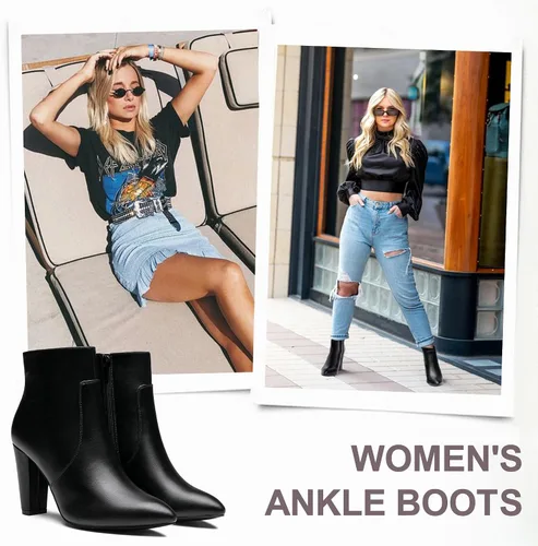 Vista 2 de Vepose Botas de tobillo 9633 para mujer, botas de tacón alto de aguja de moda, botas de vestir con punta de punta