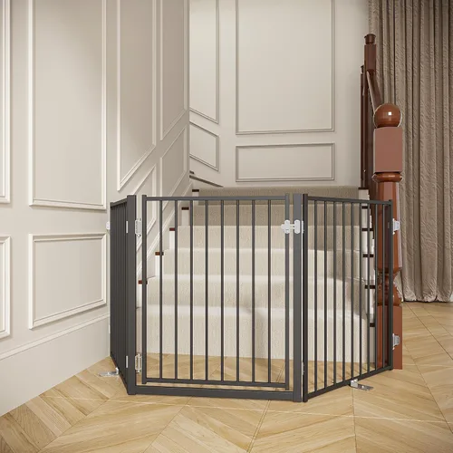 Vista 12 de No Pawblems - Puerta independiente para perros, valla plegable de 30 pulgadas de alto para interiores, extensión de puerta extra ancha para Blanco
