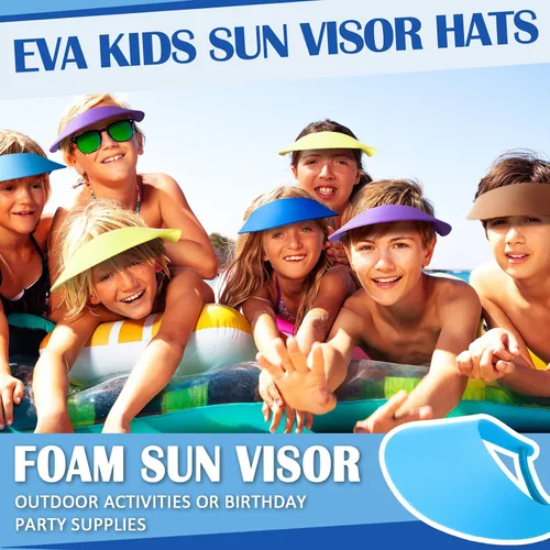 Vista 2 de Yahenda Viseras de espuma para niños a granel con bandas de bobina, viseras artesanales, coloridos sombreros de verano para niños y niñas