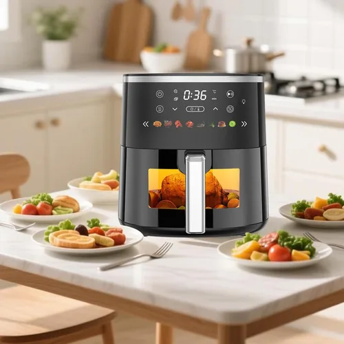 Vista 2 de Freidora de aire digital con ventana, 6 cuartos de galón, 1550W, 8 presets, temporizador y control de temperatura