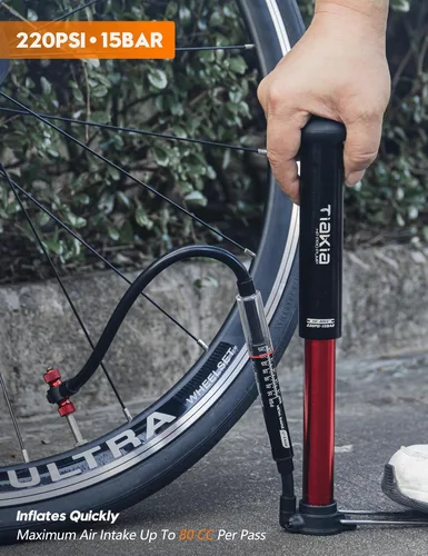 Vista 3 de Bomba de Bicicleta Tiakia con Medidor, Bomba de Bicicleta de Alta Presión, Bomba de Aire Manual Portátil de Alto Volumen Compatible con Válvulas